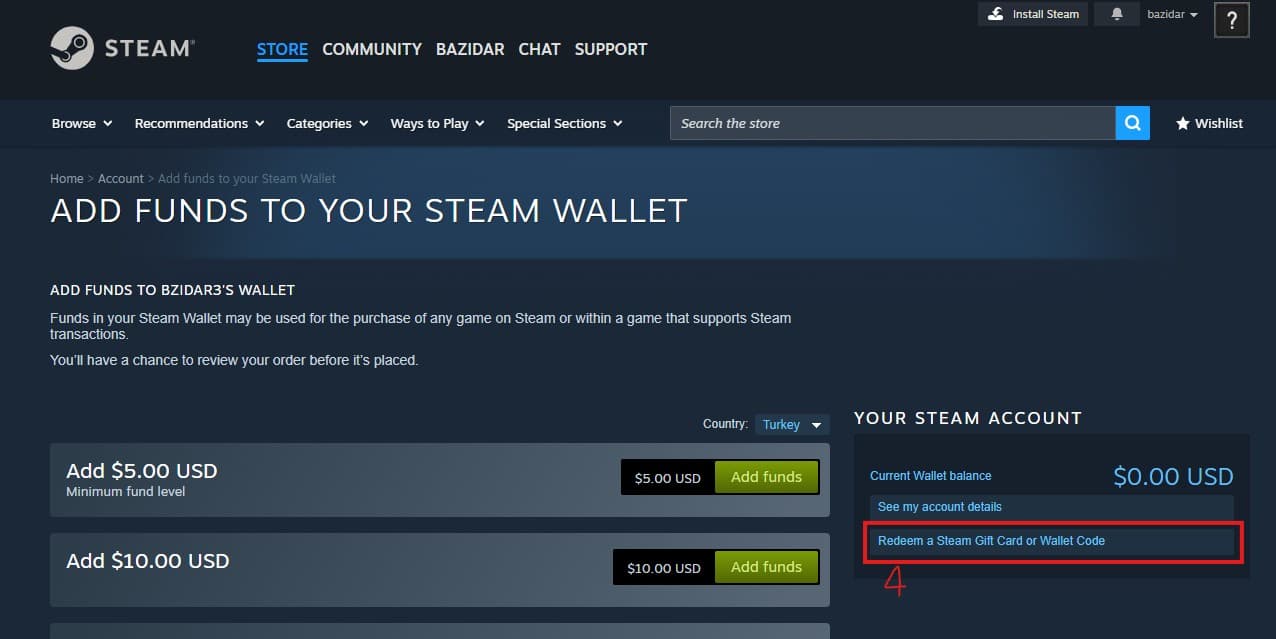 در صفحه جدید روی گزینه Redeem a Steam Gift Card.. را بزنید تا وارد صفحه وارد کردن کد شوید